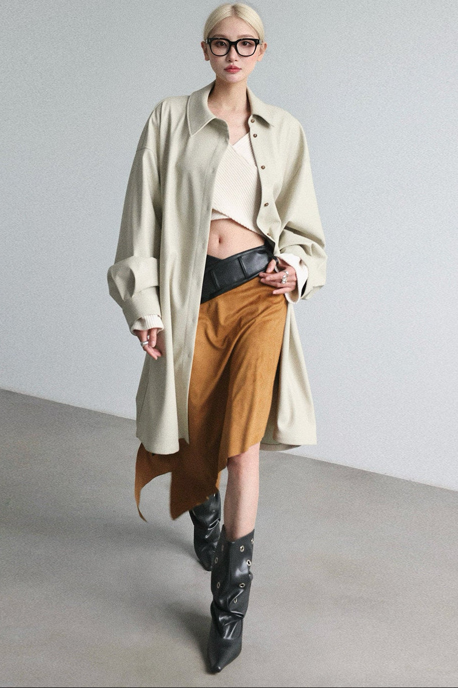 PU Triangle Sleeve Trench Coat B4646