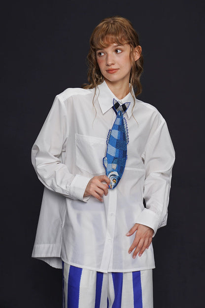 カプリブルーフィッシュヴィンテージ刺繡ネクタイ　B4161