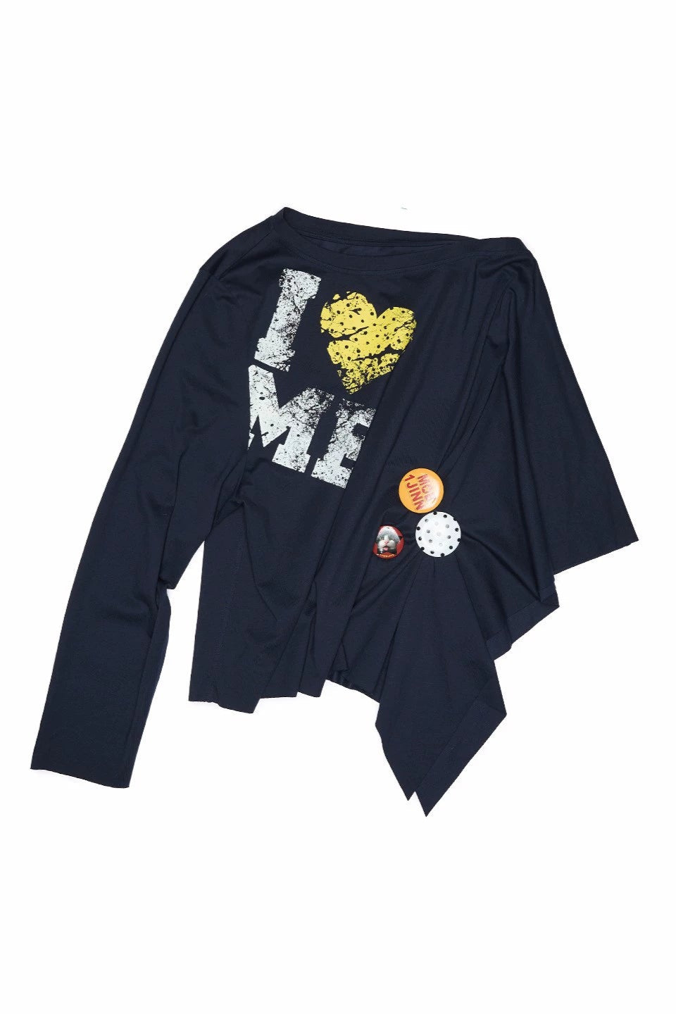 Badge printed asymmetrical off-shoulder top B4325