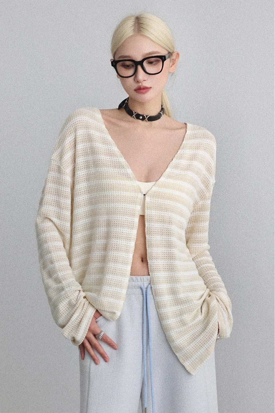 Striped Front & Back Two-Way Knit Top B4645