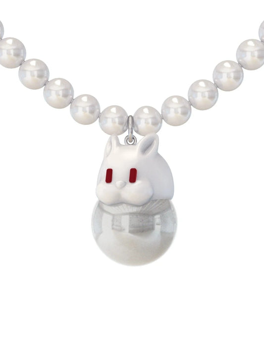 White rabbit pearl chain polygon necklace B2798