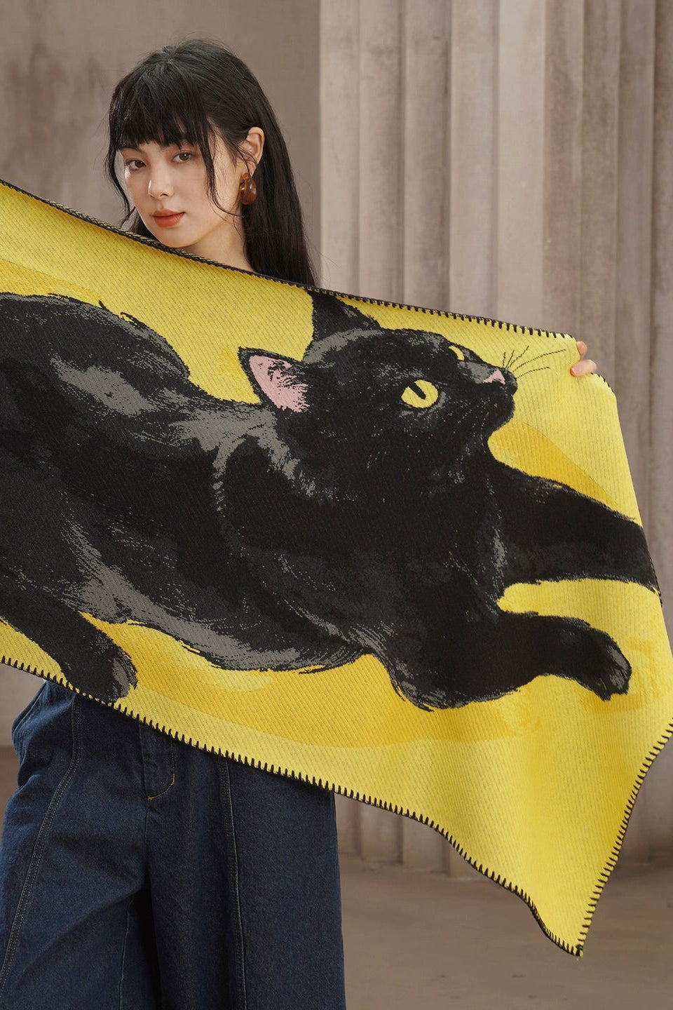 黒猫ニットロングショール　B4452