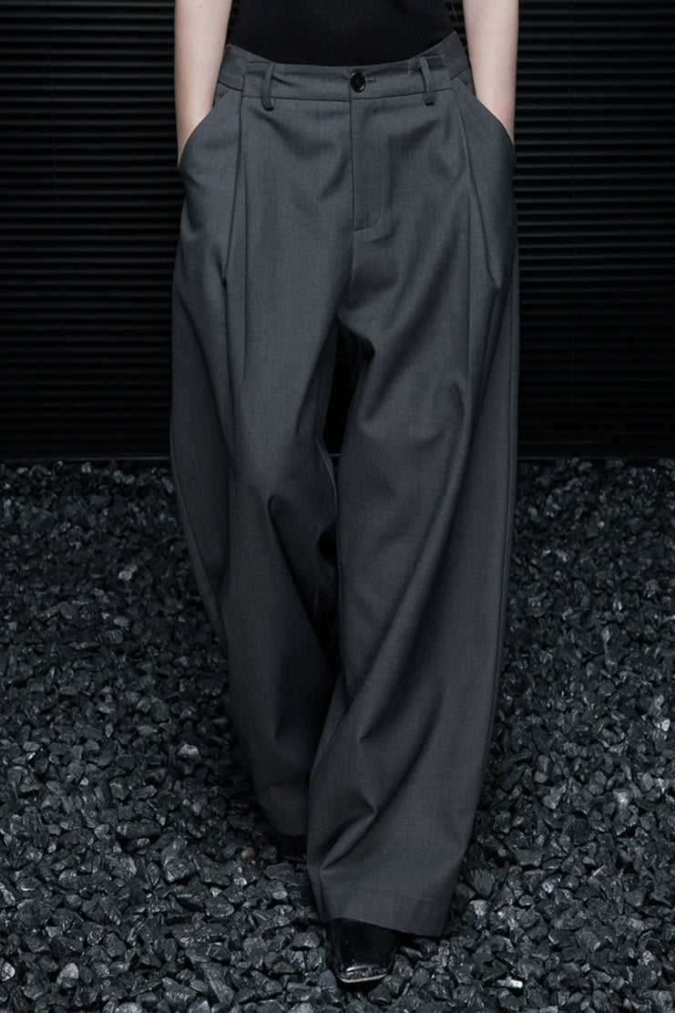 灰色中腰帥氣闊腿褲 B4116