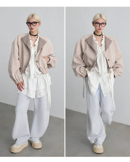 ラペルワイドショルダーショートジャケット　B4653