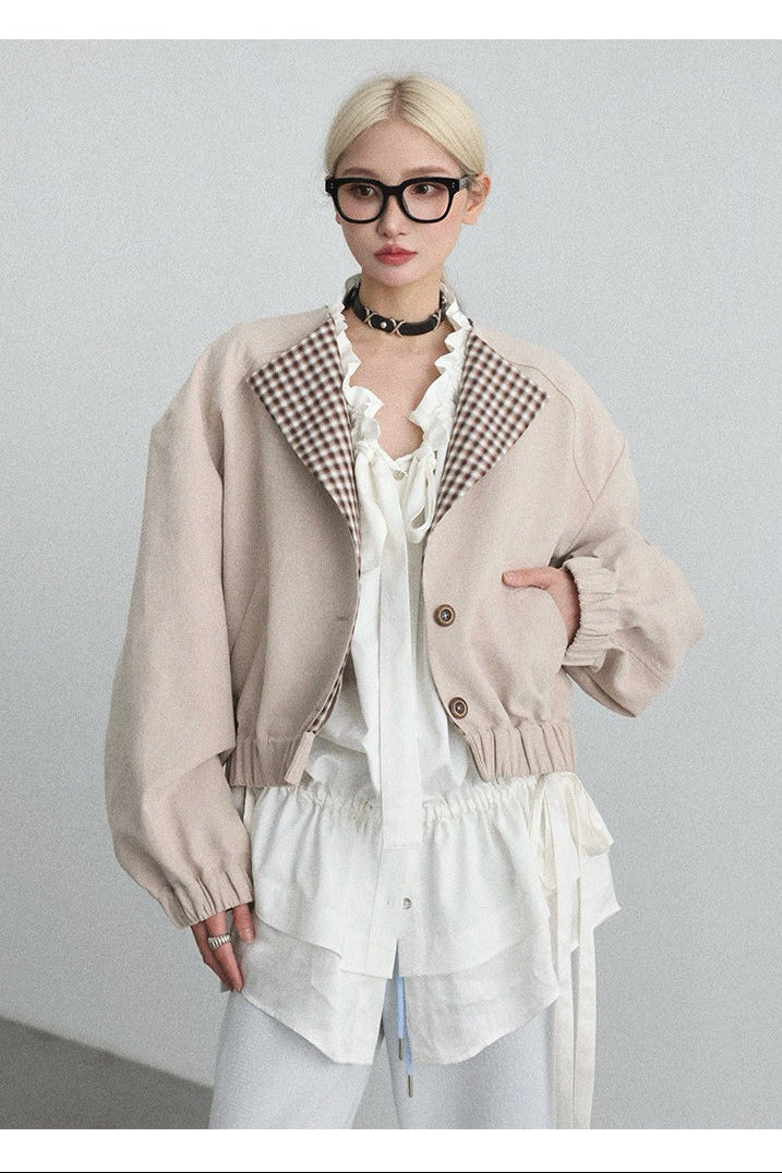 ラペルワイドショルダーショートジャケット　B4653