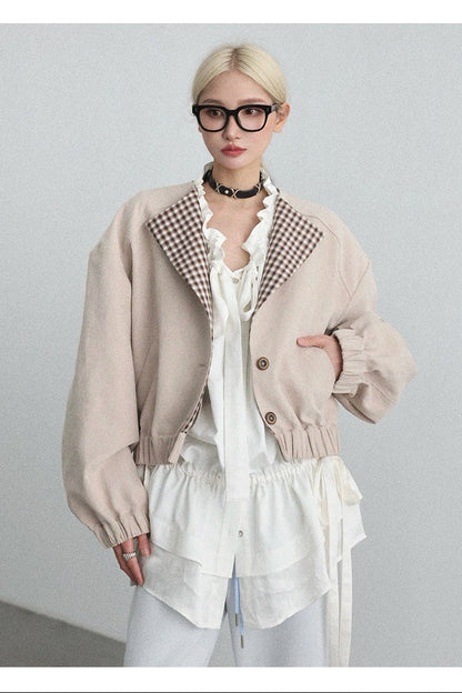 ラペルワイドショルダーショートジャケット　B4653