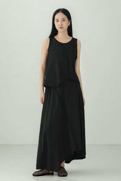 棉質不規則拼布無袖上衣 B4135