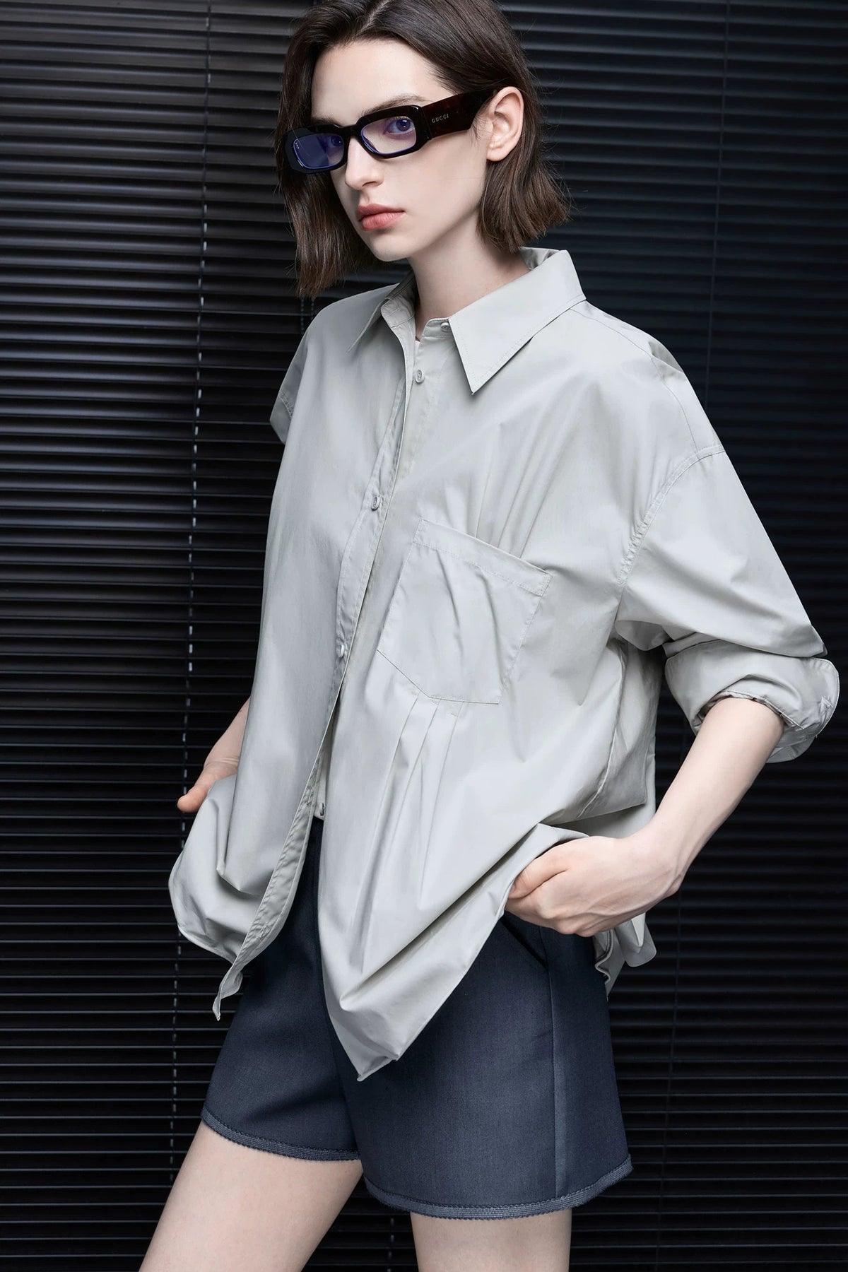 Gray Green 100% Cotton Drop Shoulder Shirt B4977