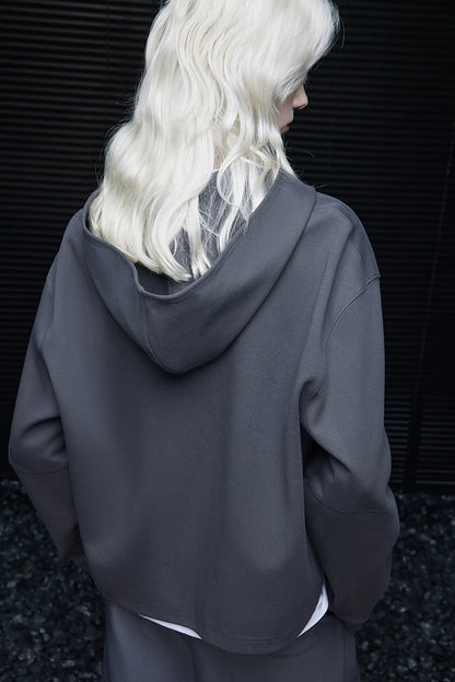 Gray hooded sweatshirt jacket B4350