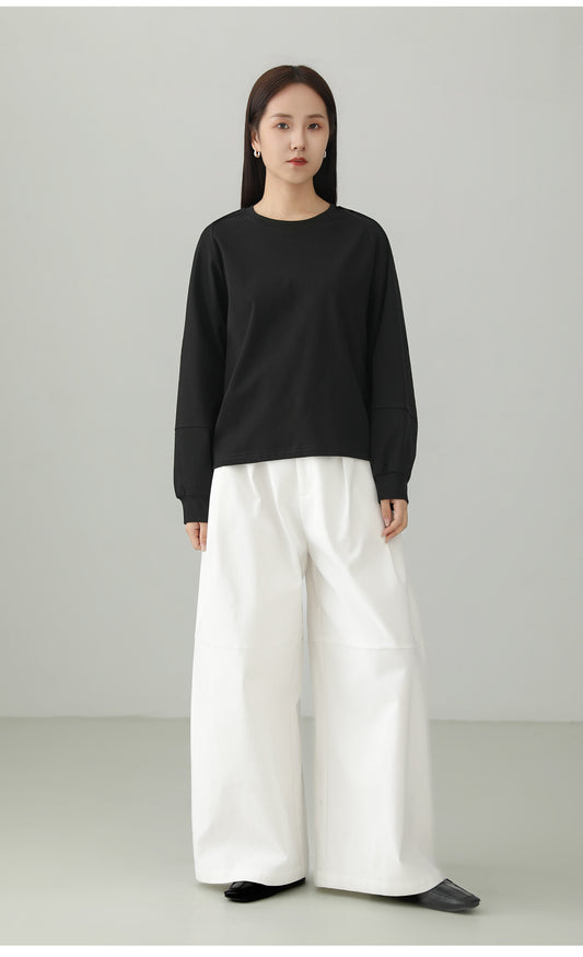 コットンストレッチミニマルルーズ長袖Tシャツ　B4727