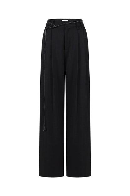 Black High-Waisted Double Tuck Wide Pants B4936