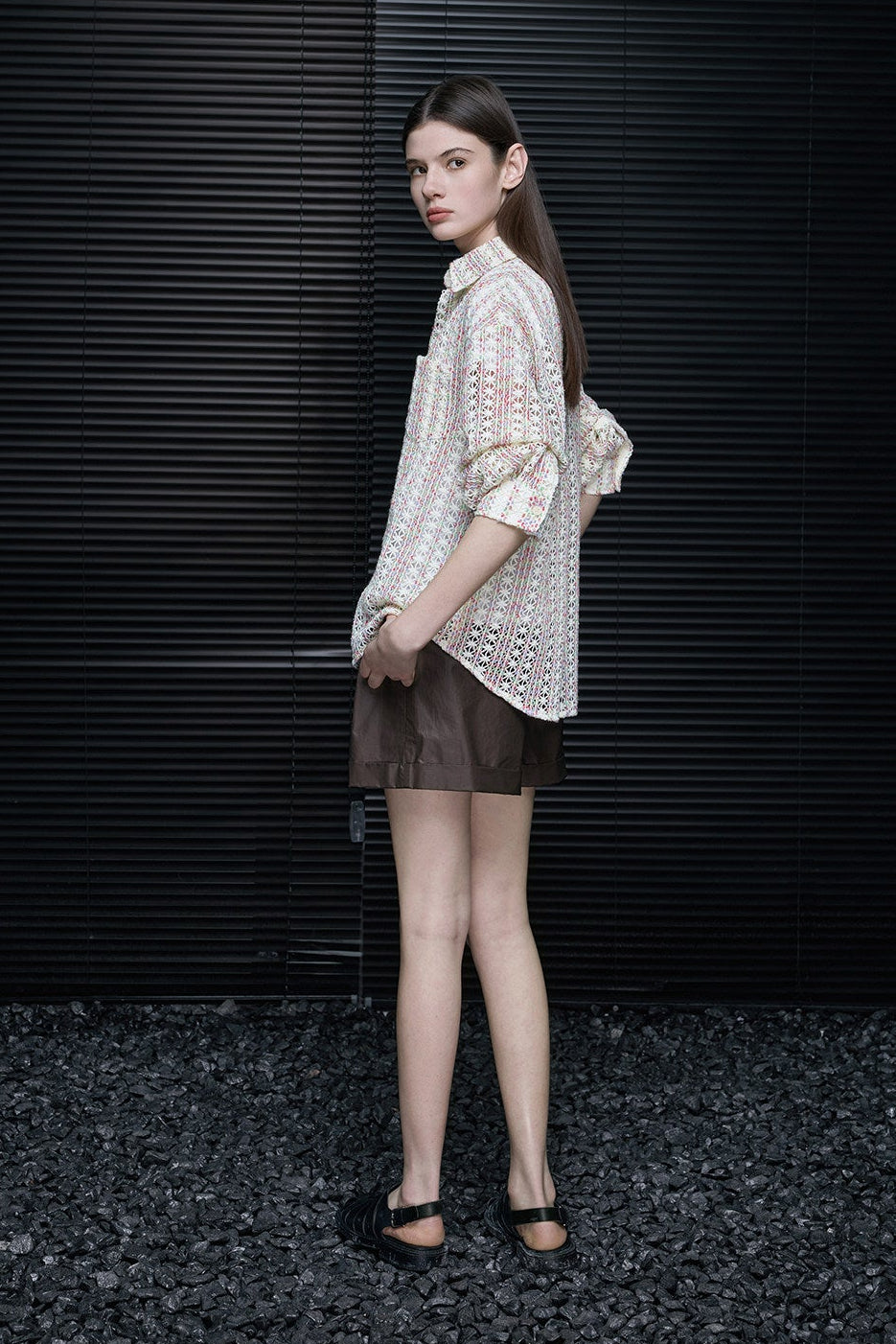 ジャカードカットワーク長袖シャツ　B4737