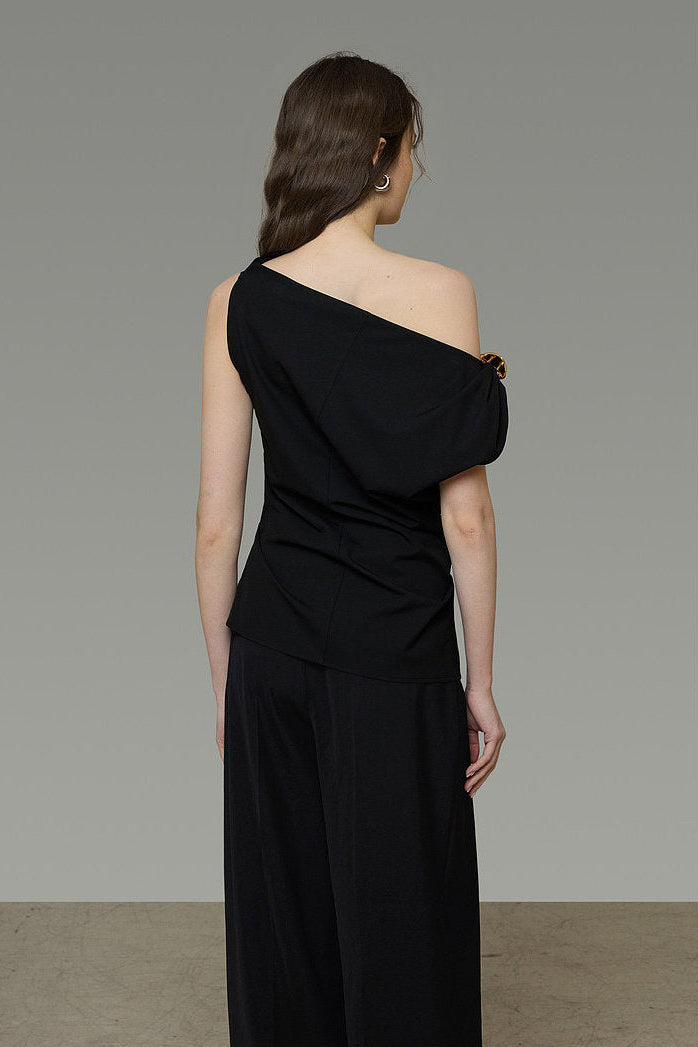 Black One-Shoulder Fitted Top B4773
