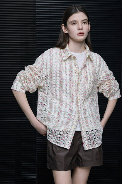 ジャカードカットワーク長袖シャツ　B4737