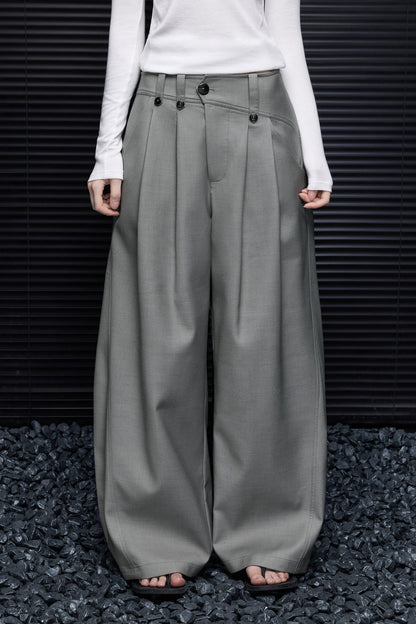 グレーハイウエストドレープワイドパンツ　B4948