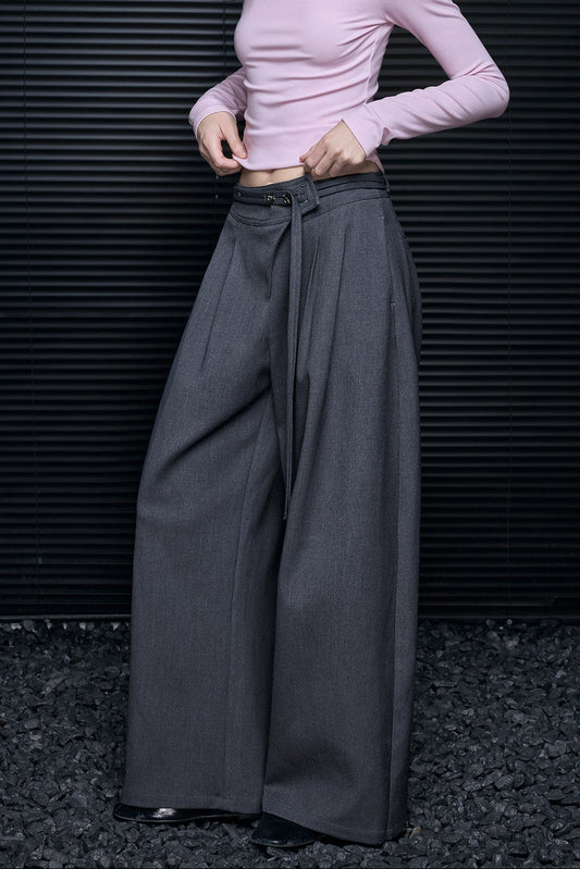 グレーイレギュラーウエストストレートワイドパンツ　B4626