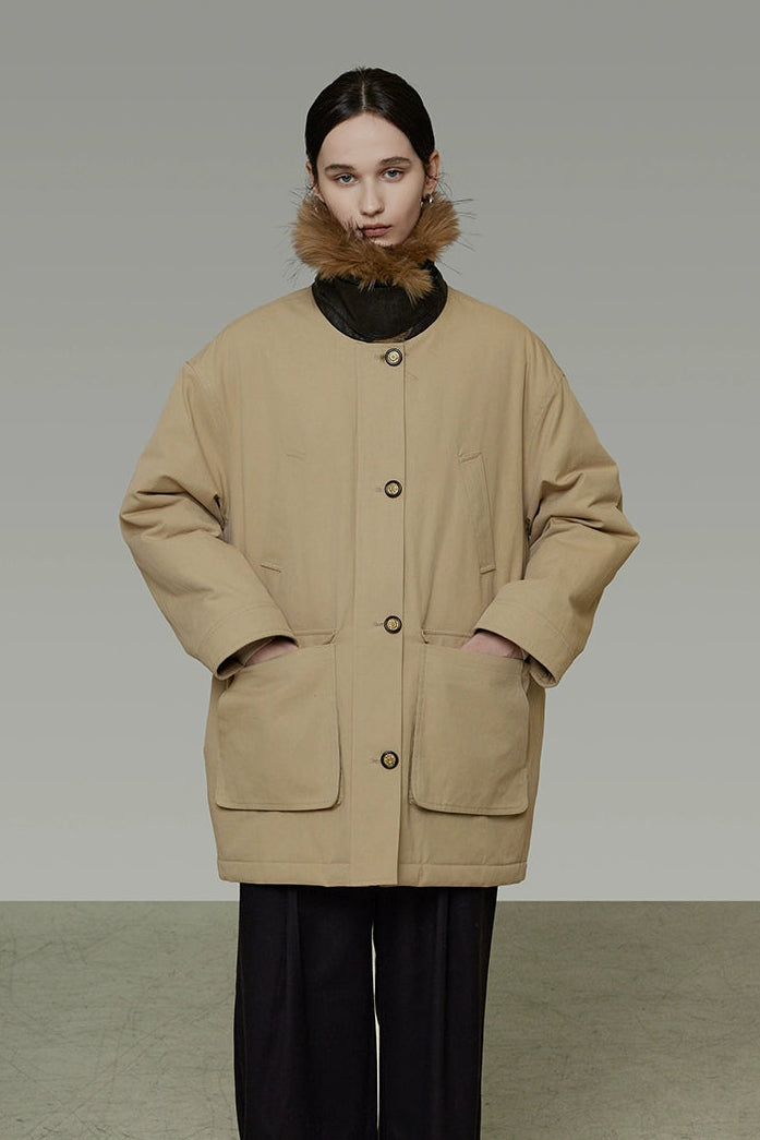 リムーバブルファーカラーコットンパディッドコート　B4509