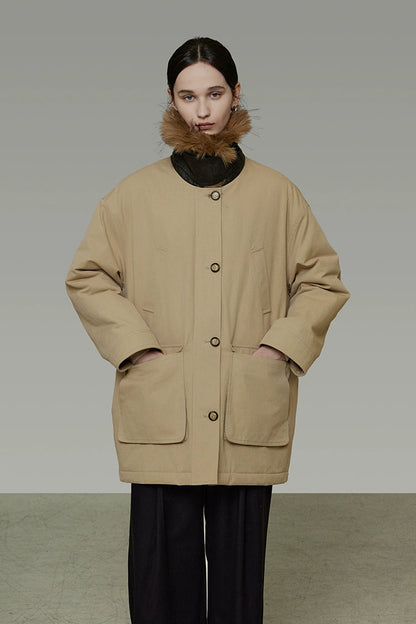 リムーバブルファーカラーコットンパディッドコート　B4509