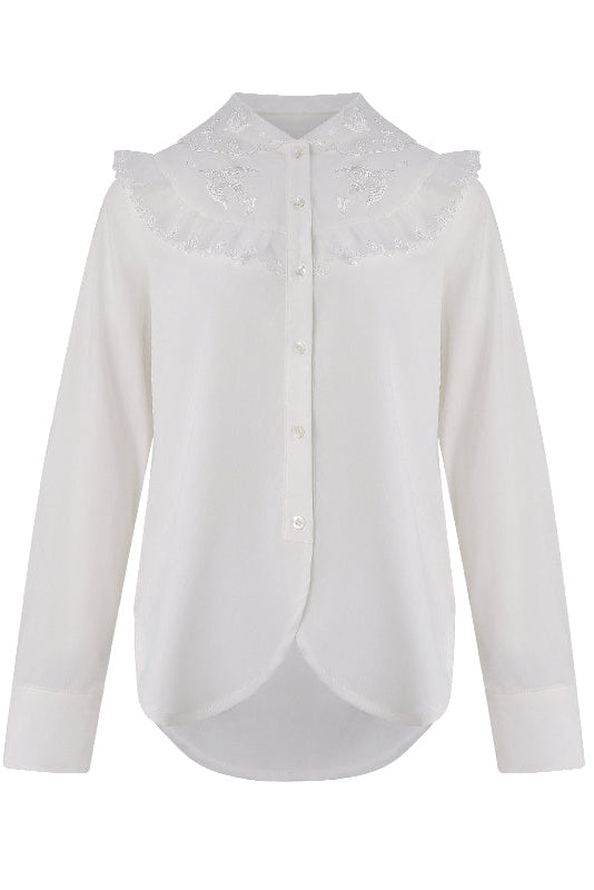 白色蕾絲雙領繡上衣B3755