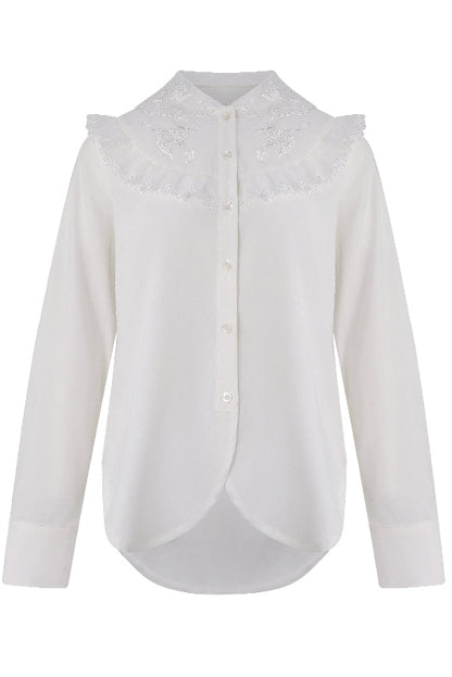 白色蕾絲雙領繡上衣B3755