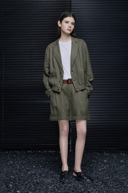 リネンオリーブグリーンショートパンツ　B4698