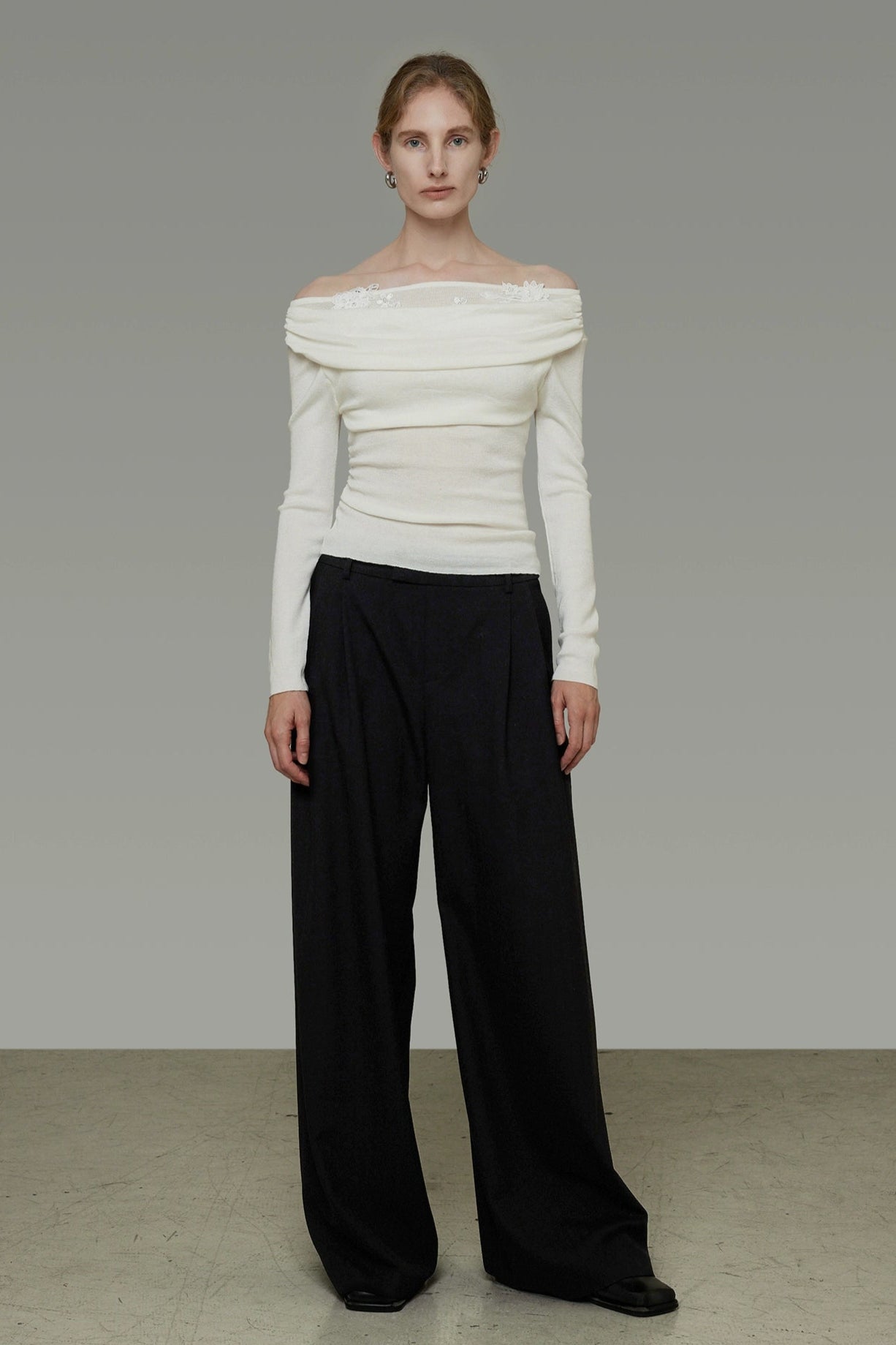 プリーツワンショルダーニットセーター　B4301