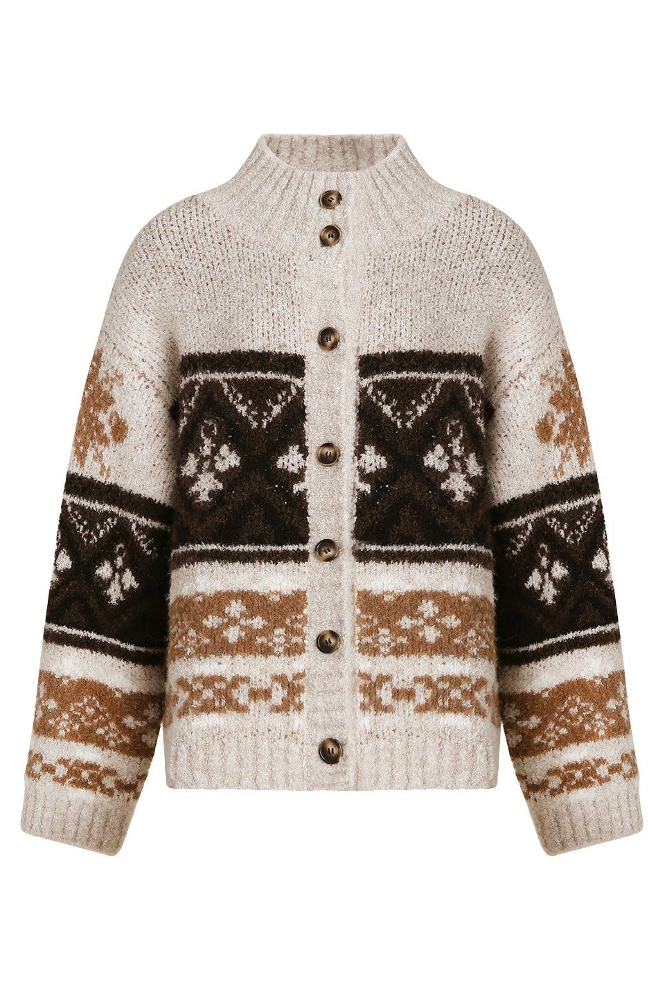 Isle Jacquard Knit High Neck Cardigan B4404