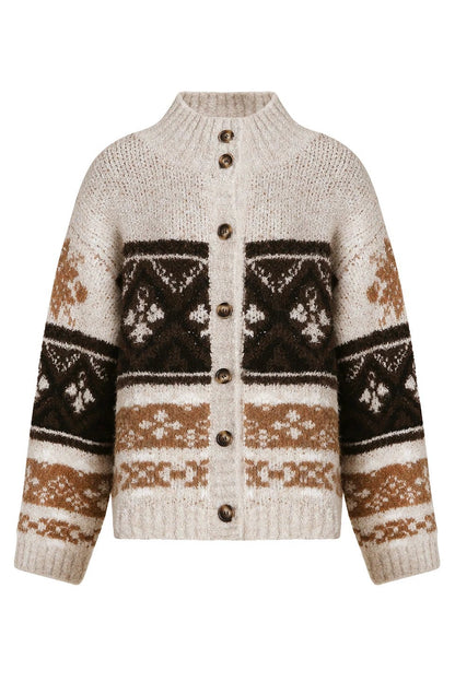 Isle Jacquard Knit High Neck Cardigan B4404