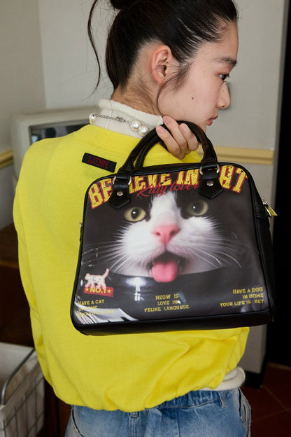 レトロキャット＆ドッグプリントボストンバッグ　B4321