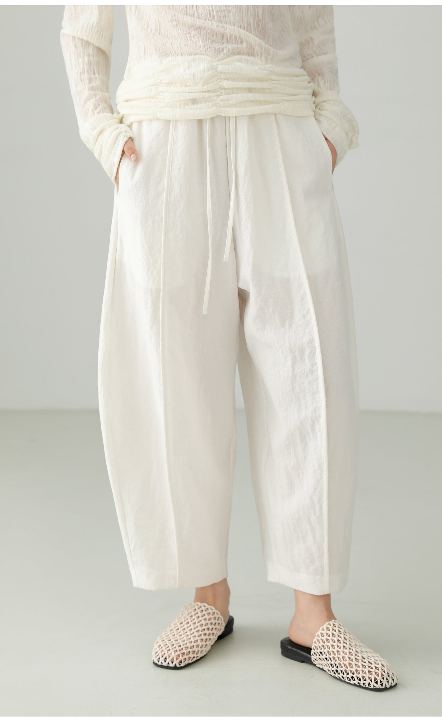 Tencel-blend Cropped Wide Pants B4756
