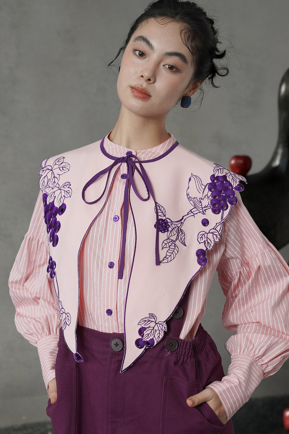 少女粉紅襯衫 - 襯衫 + 葡萄紫 B4614