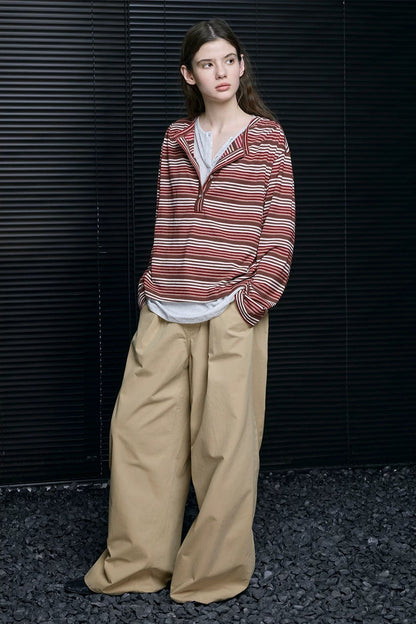 フェイクツーピースストライプ長袖Ｔシャツ　B4679