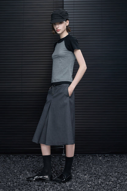 レトロコントラストカラーショートスリムTシャツ　B4694