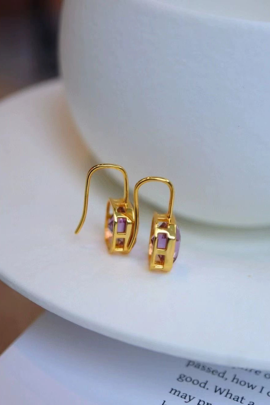 S925アメジストスクエアアッシュスクエアピアス　B4381