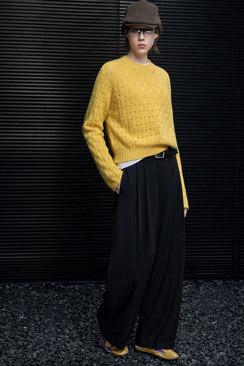 100％ウールイエローホローアウトセーター　B4559