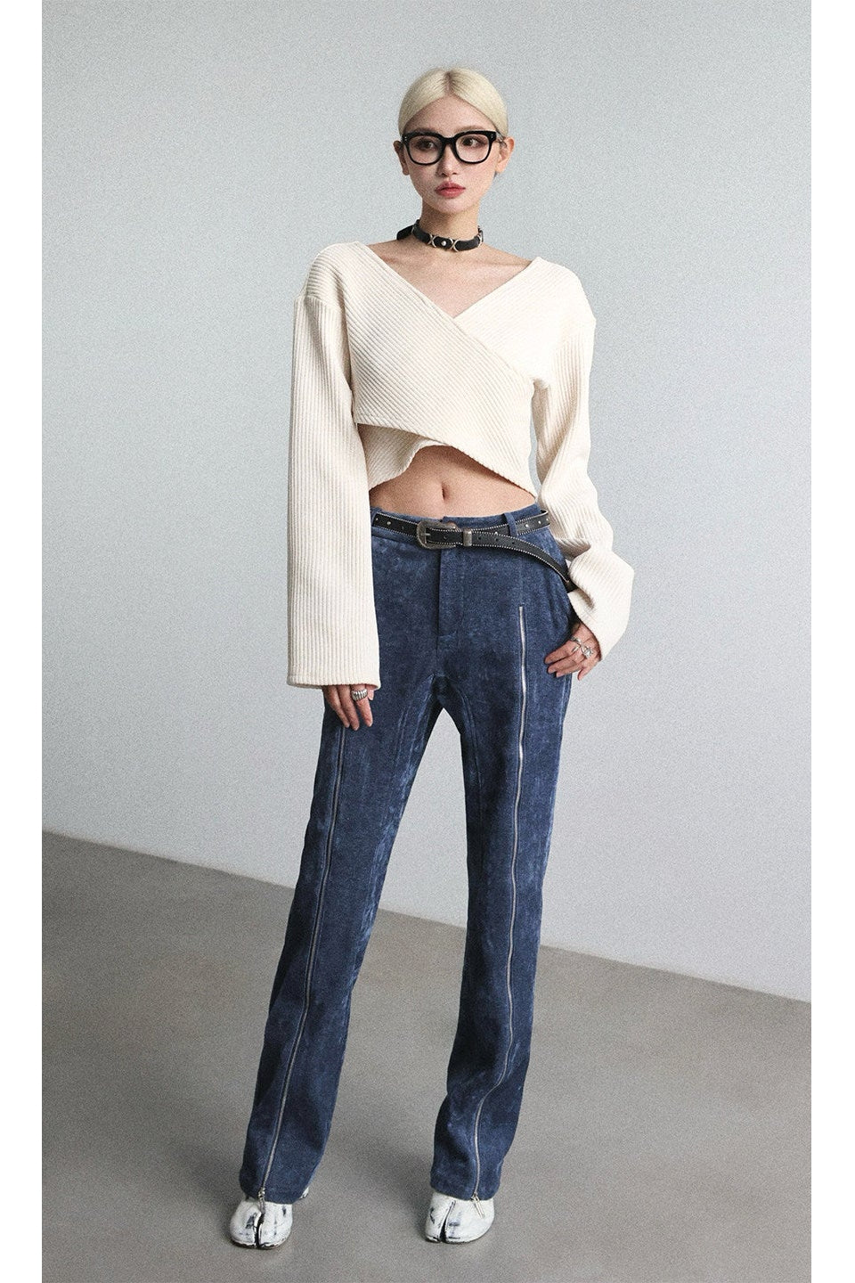 ピットストライプX長袖プルオーバーニットトップス　B4651