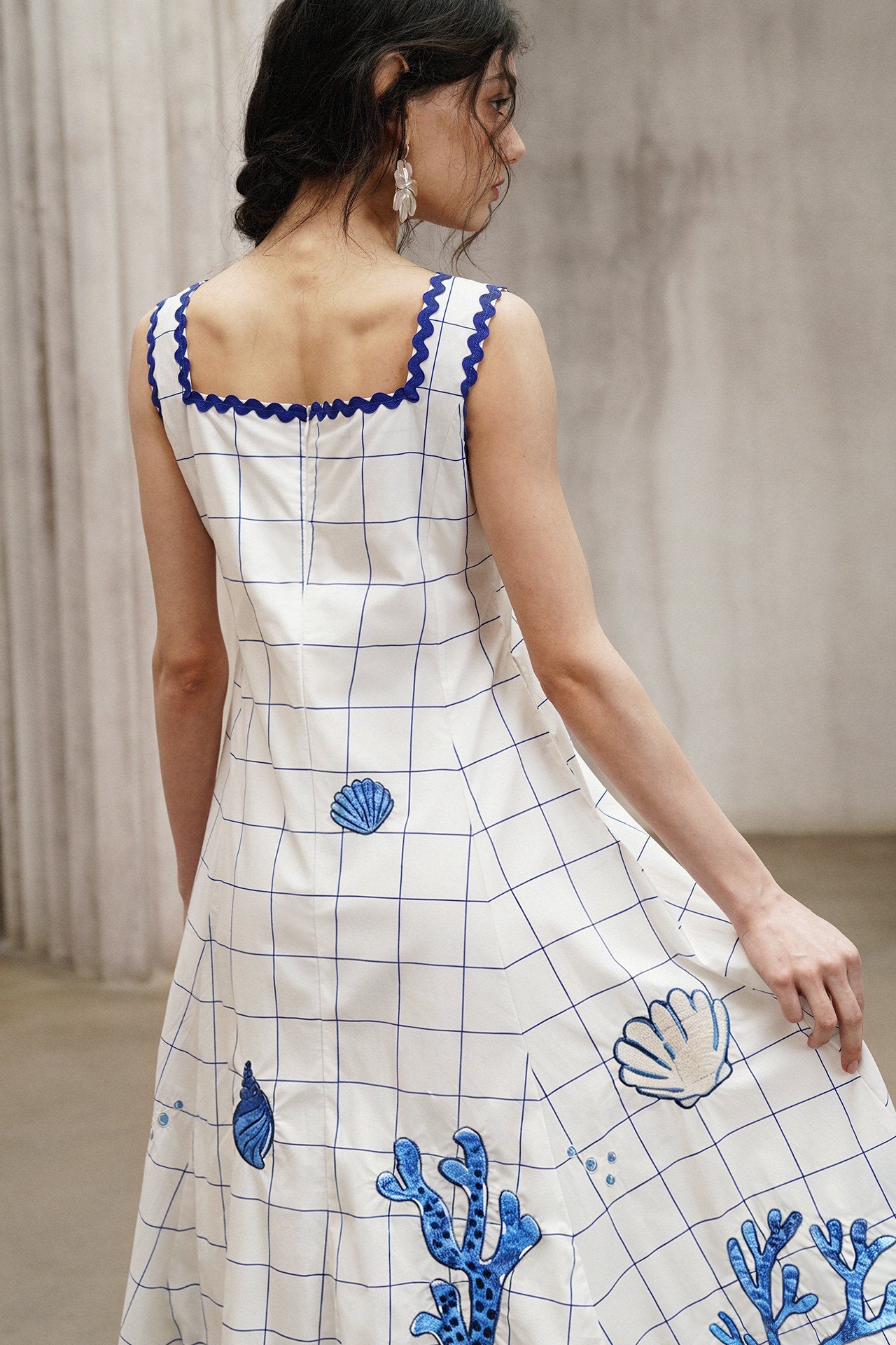 Summer Pine Embroidered Plaid Dress B4793
