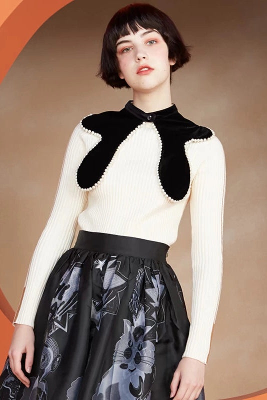 ユニークパールビーズベルベットカラー　b4446