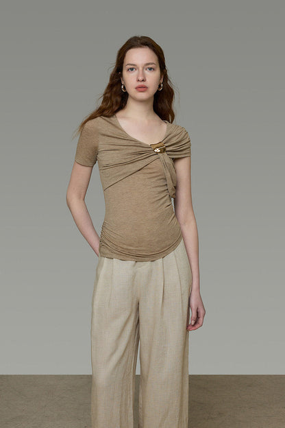 Metal Buckle Twist Design Knit Top B442