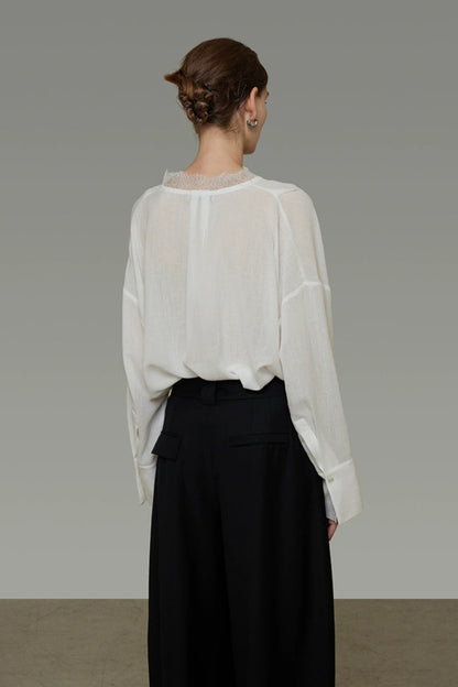 Lace V-neck loose blouse B4293