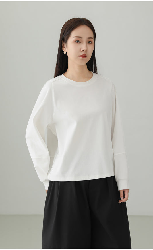 コットンストレッチミニマルルーズ長袖Tシャツ　B4727