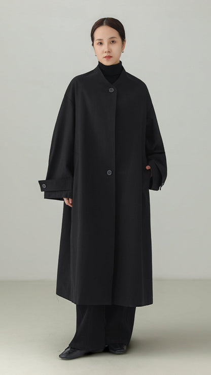 Tencel Cotton No-Collar Long Coat B5009