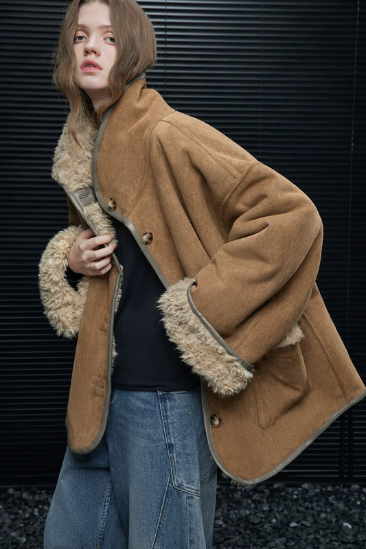 PUリバーシブルシアリングコート　B4576