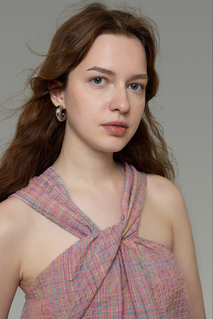 French Check Twist Halter Camisole B4843