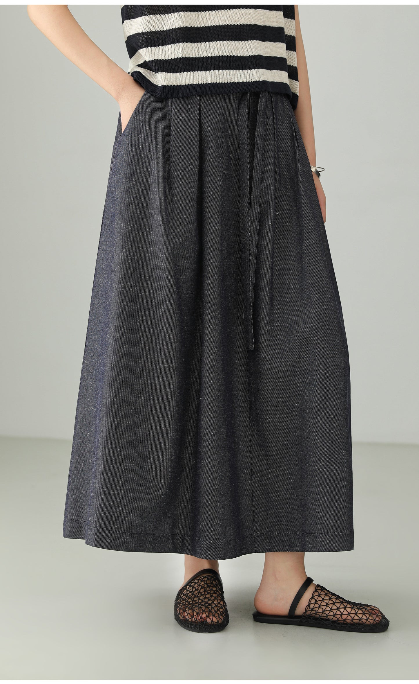 Cotton Linen Art Flare Skirt B4765