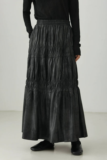 PU leather gathered skirt B4276