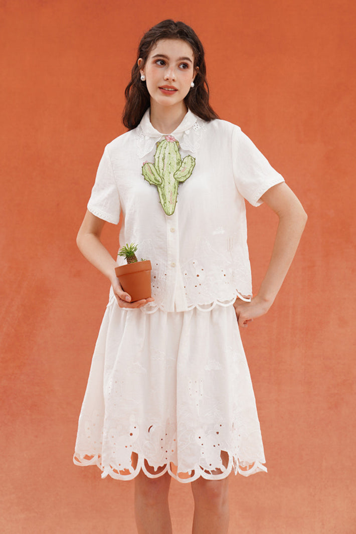 ホワイトカットアウト刺繡スカート　B3929