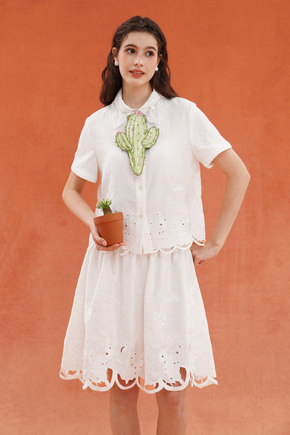 ホワイトカットアウト刺繡スカート　B3929