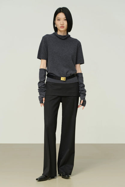 羊絨羊毛高領短袖毛衣，附袖套 B4482