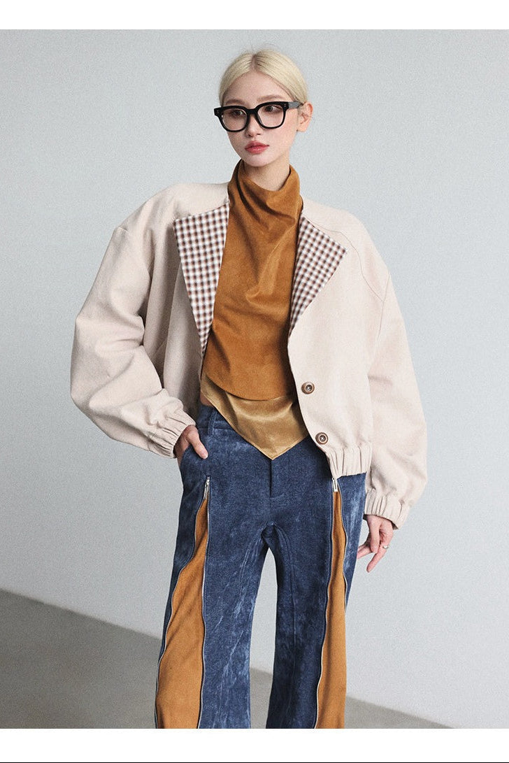 ラペルワイドショルダーショートジャケット　B4653